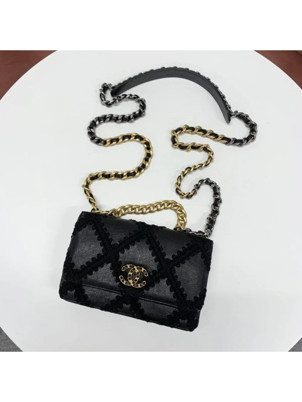 Chanel 19 Calfskin Shoulder Bag Chain Wallet
